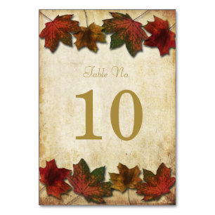 Cartes de numéro de tableau Mariage des feuilles a