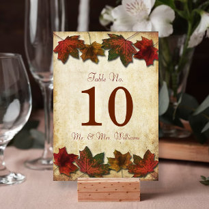 Cartes de numéro de tableau Mariage des feuilles a