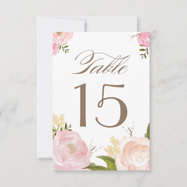 Cartes de numéros de table à fleurs aquarelles rom (Devant)