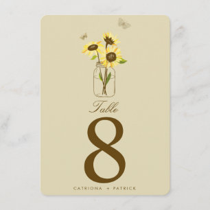 Cartes de numéros de table avec tournesols vintage