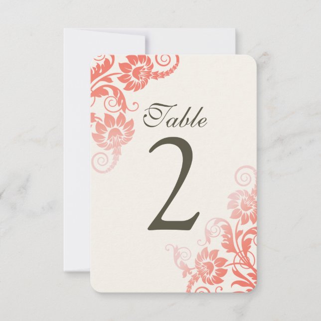 Cartes de numéros de table corail ombré personnali (Devant)