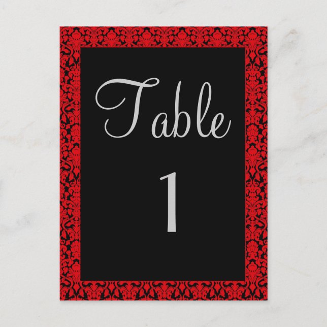 Cartes de numéros de table Damas Noir et Rouge (Devant)