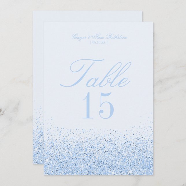 Cartes de numéros de table de mariage pailletées b (Devant / Derrière)