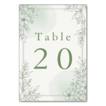 Cartes de numéros de table de réception avec art d