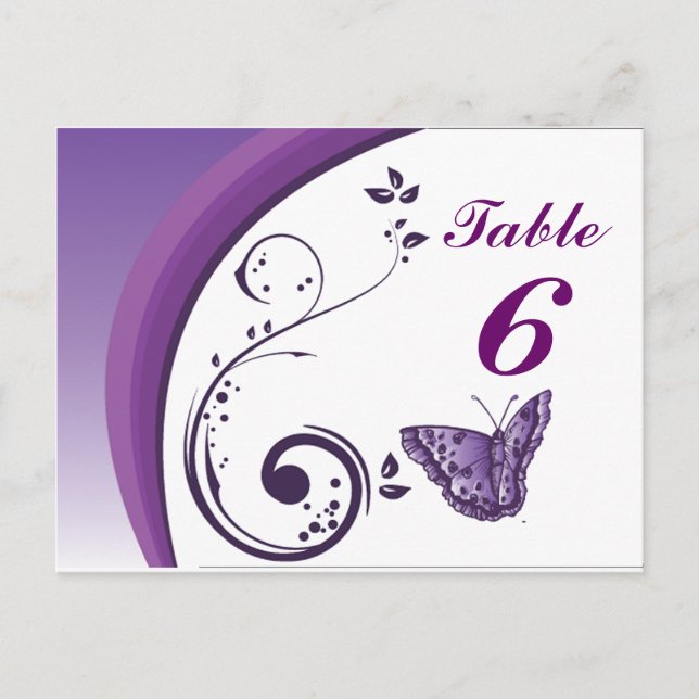 Cartes de numéros de table des papillons pourpres (Devant)