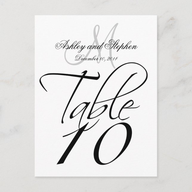 Cartes de numéros de table élégantes pour mariages (Devant)