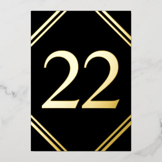 Cartes de numéros de table en feuille d'or et noir