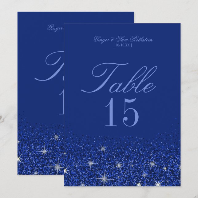 Cartes de numéros de table Glitz Glitter Saphir ch (Devant / Derrière)