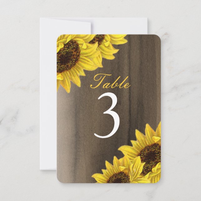 Cartes de numéros de table tournesol personnalisab (Devant)