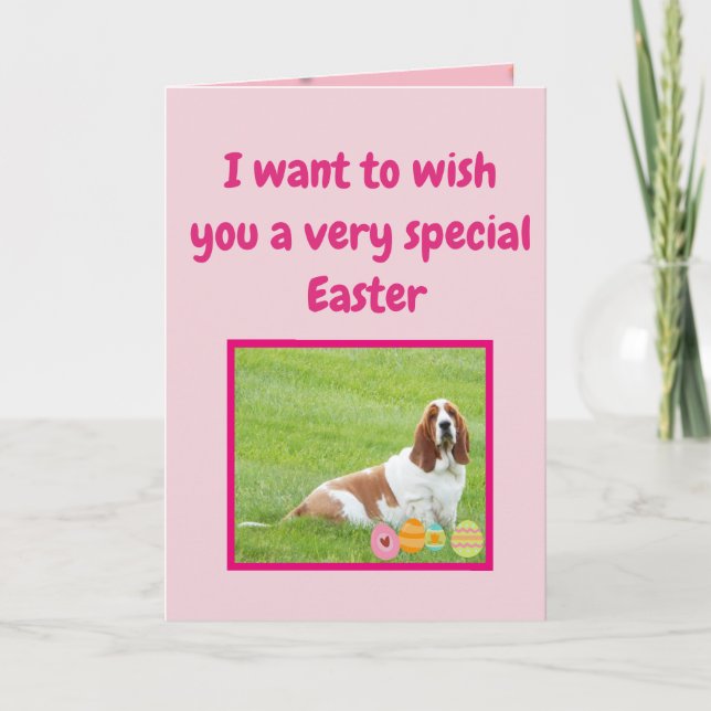 Cartes de Pâques amusantes avec Basset Hound dans  (Devant)