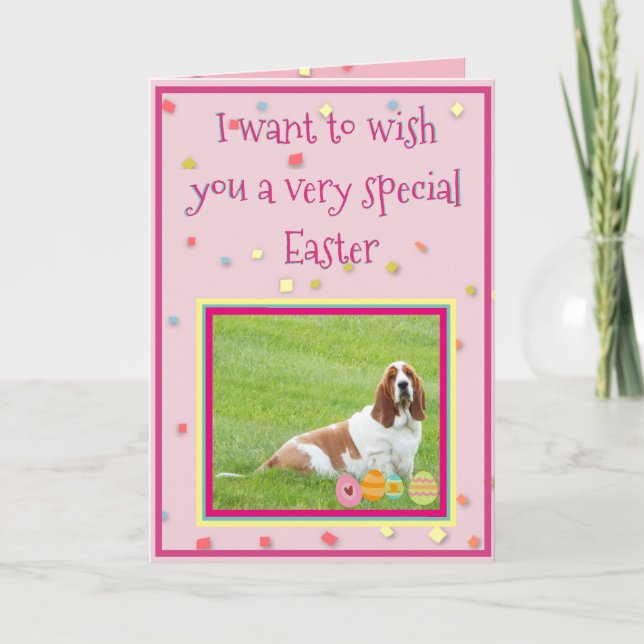 Cartes de Pâques amusantes avec Basset Hound en   (Devant)