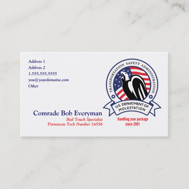 Cartes de parodie d'agent de TSA (Devant)
