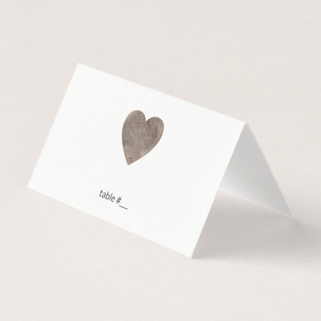 Cartes de place coeur en bois rustique - plié (Front)