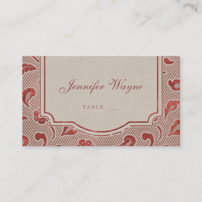 Cartes de place de mariage campagnard de dentelle  (Devant)