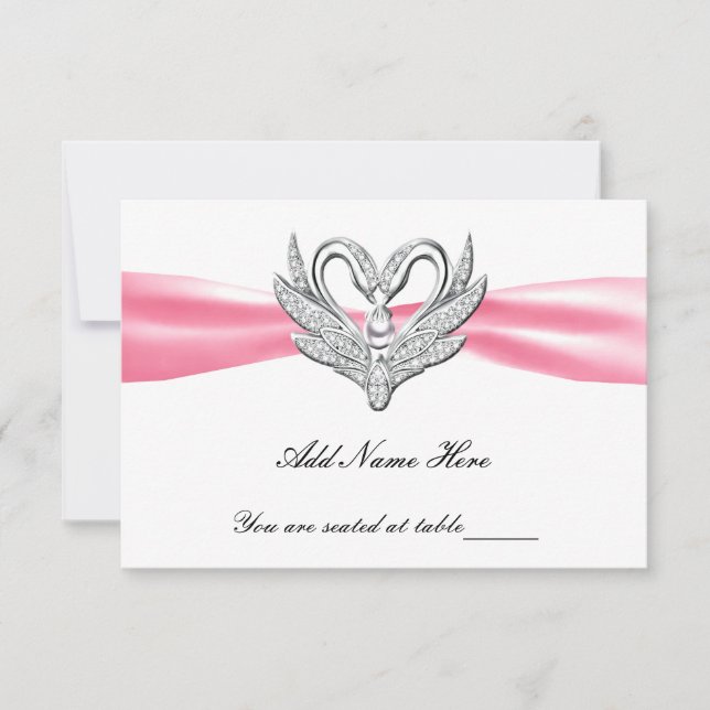 Cartes de place de table en argent rose ruban (Devant)