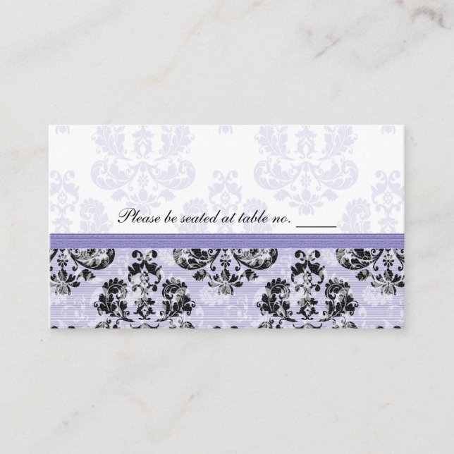 Cartes de place de table Mariage damassé violet et (Devant)
