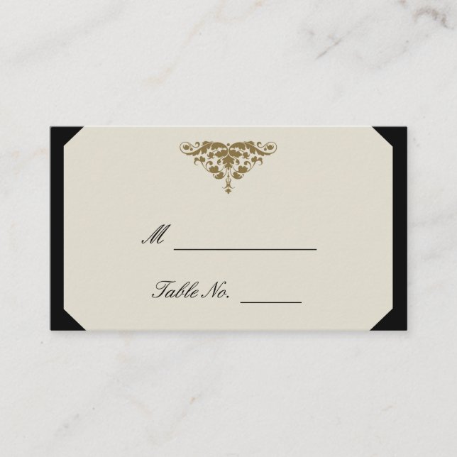 Cartes de place en ivoire en noir et or Mariage da (Devant)