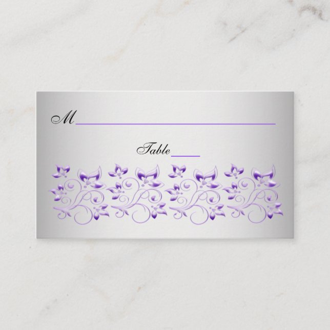 Cartes de place florales pourpres, noires et argen (Devant)
