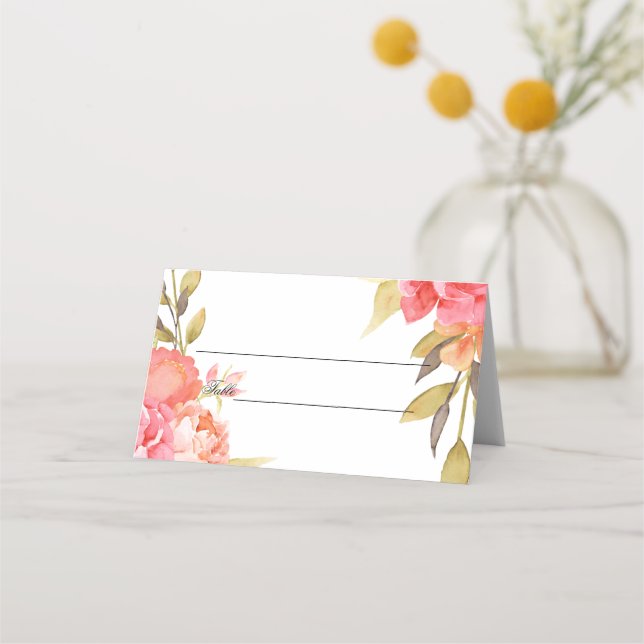 Cartes de Place Florales Rose Aquarelle (Devant)