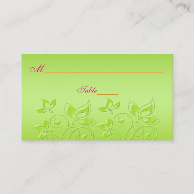 Cartes de place florales rose, orange et vert citr (Devant)