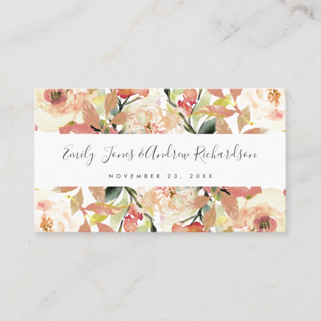 CARTES DE PLACE FLORALES ROSES ROSES PEACH BLEU (Devant)