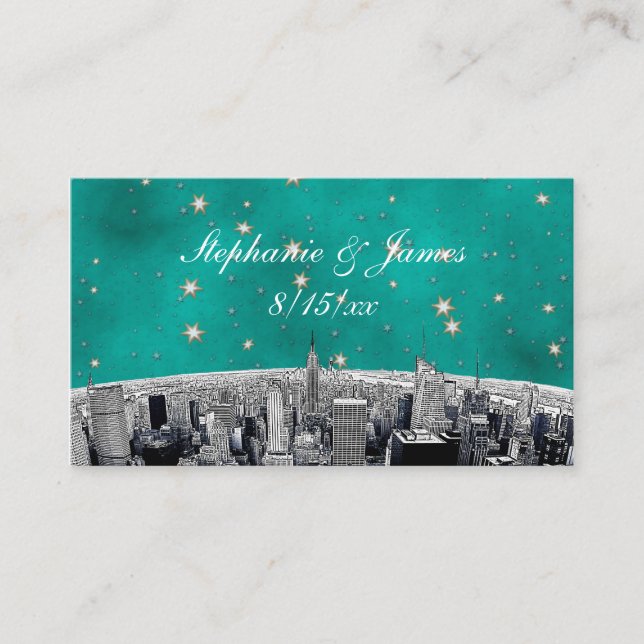 Cartes de Place Gold Star Turquoises NYC Skyline 2 (Devant)
