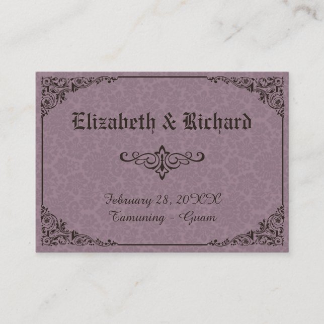 Cartes de place gothique victorienne Mariage damas (Devant)