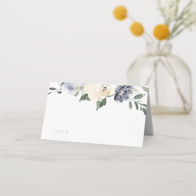 Cartes de place Mariage bleu poussiéreux botanique (Devant)