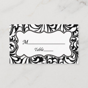 Cartes de Place Mariage damassé Blanc Noir Élégant