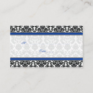 Cartes de Place Mariage damassé Bleu, Noir, Blanc