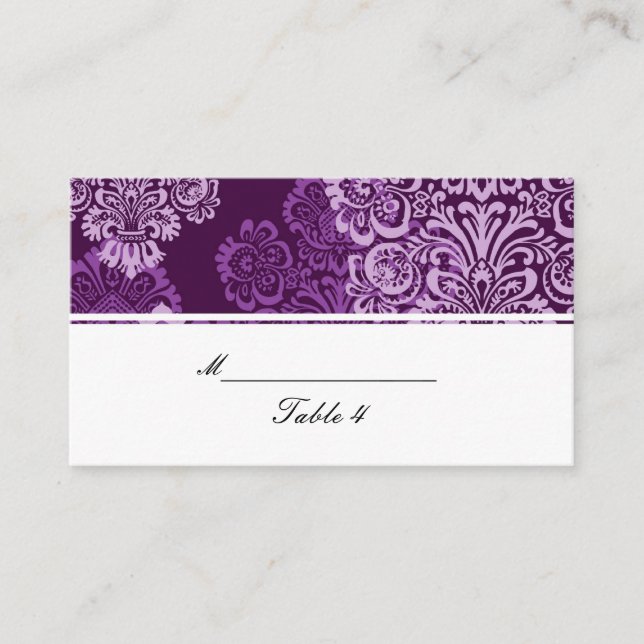 Cartes de Place Mariage damassé de Purple Eggplant (Devant)