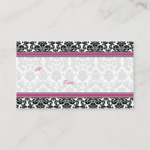 Cartes de Place Mariage damassé Rose, Noir, Blanc