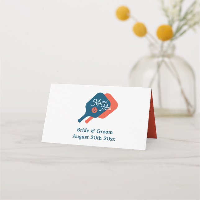 Cartes de place mariage de pickleball classique (Dos)