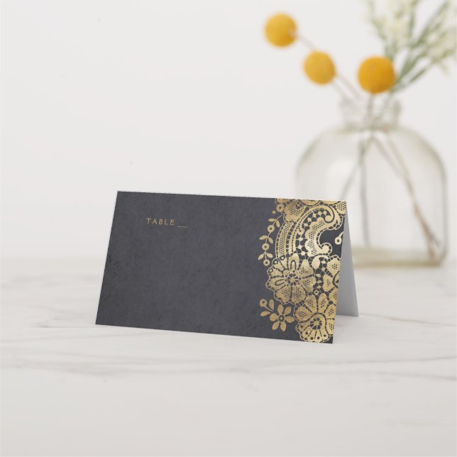 Cartes de place mariage en dentelle or noir (Devant)