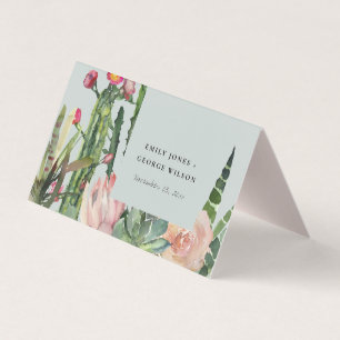 CARTES DE PLACE MARIAGE FLORAL CACTI ROSE GRIS
