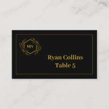 Cartes de place pour monogramme noir et or
