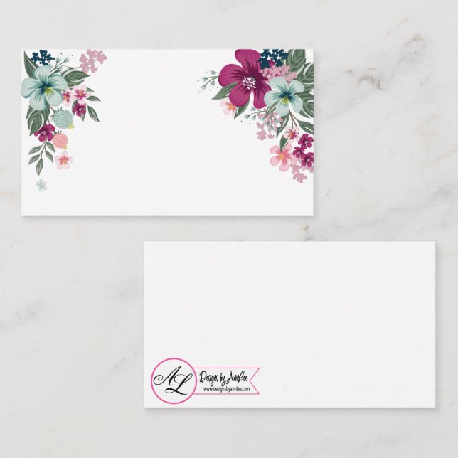 Cartes de place vierges Fleurs tropicales en blanc (Devant / Derrière)