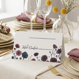Cartes de placement de mariage florales bordeaux e