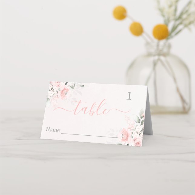 Cartes de placement floral rose tendre (Devant)