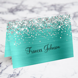Cartes de placement individuelles turquoise avec p