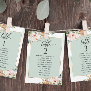 Cartes de plan d'assise rose et de taille avec nom