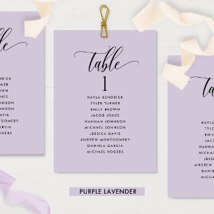 Cartes de plan de salle violettes avec noms des in