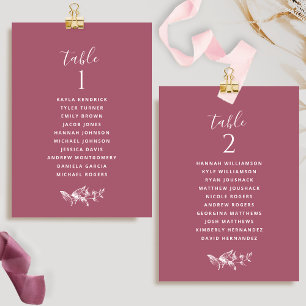 Cartes de plan de table chic bordeaux avec noms de