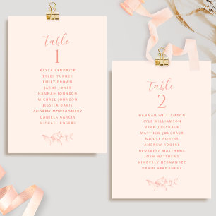 Cartes de plan de table Élégante Pêche avec noms d