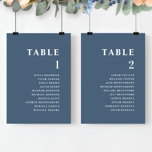 Cartes de Plan de Table Minimal Bleu avec Noms des