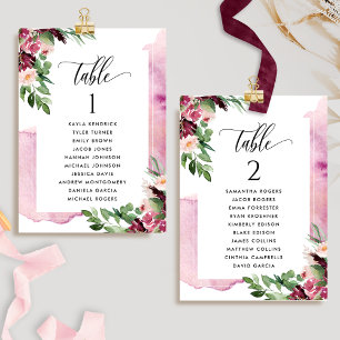 Cartes de plan de table rose Bourgogne avec noms d