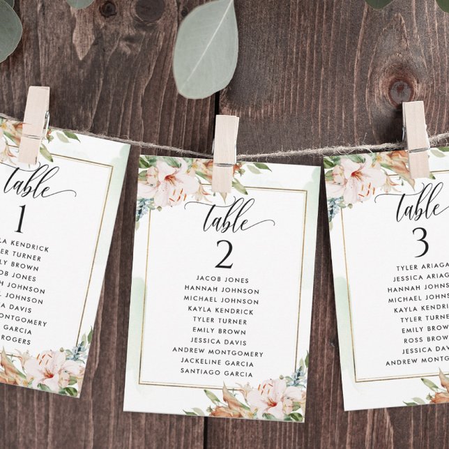Cartes de plan de table rose et sauge avec noms de (Créateur téléchargé)
