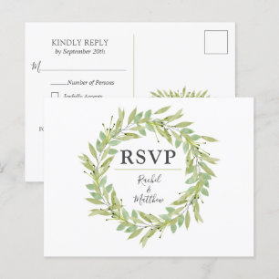 Cartes de poste RSVP de mariage de couronne verte