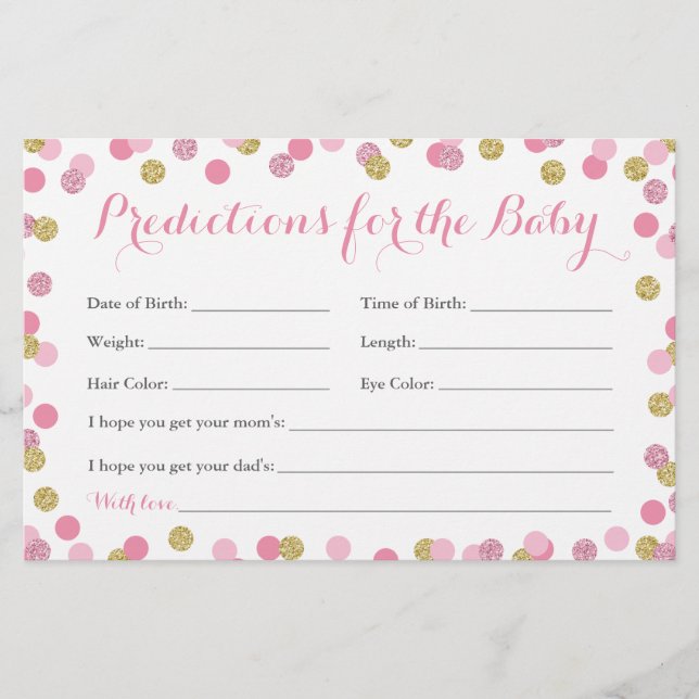 Cartes de prédiction pour bébé rose et or (Devant)