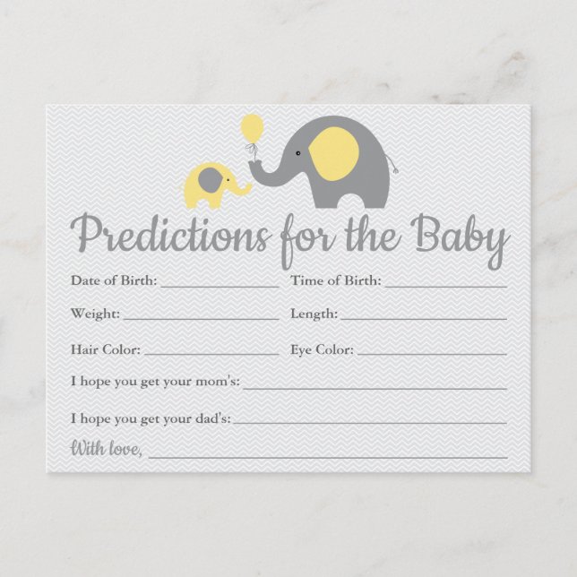Cartes de Prédictions Bébé Éléphant Jaune Baby Sho (Devant)